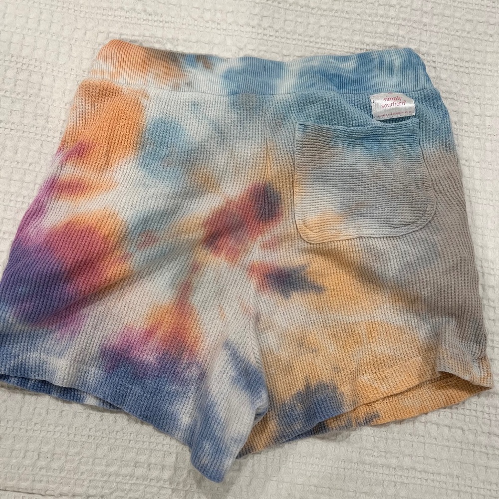 Simply Southern Women's Tie-dye Waffle Knit Shorts, XS, high rise, back pocket